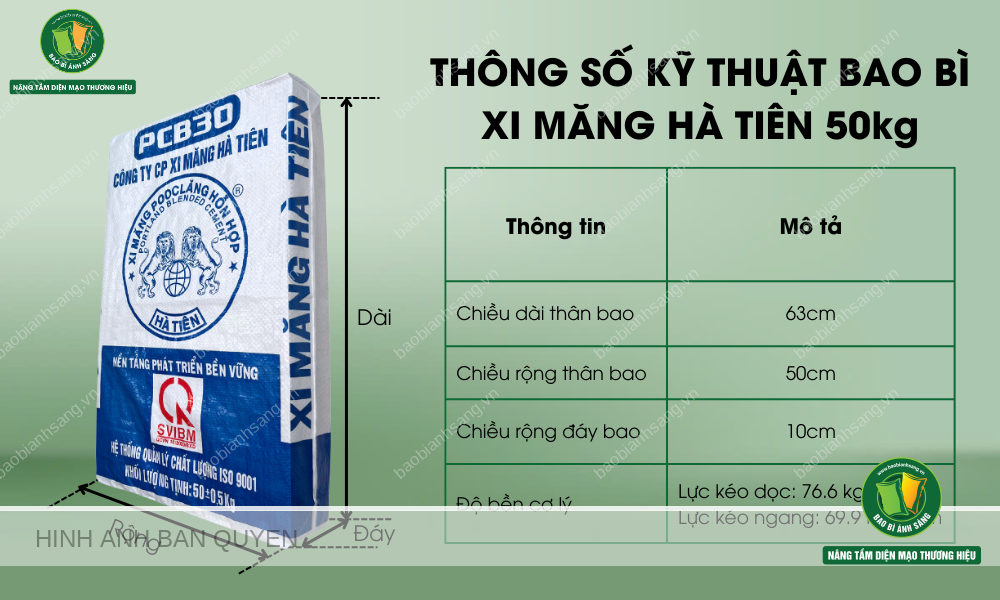 Bao Bì Đựng Xi Măng Chất Lượng Cao Ánh Sáng | Nâng Tầm Diện Mạo Thương Hiệu 16 Thông số kỹ thuật bao Xi Măng Hà Tiên do Bao Bì Ánh Sáng sản xuất