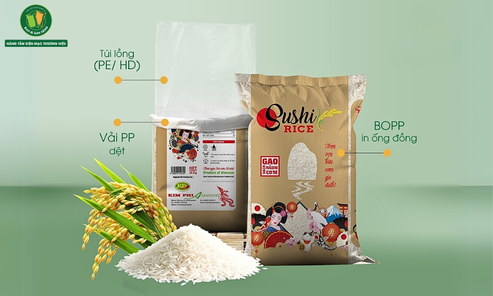 Bao Bì Đựng Gạo PP Dệt 5kg - 10kg - 20kg - 25kg - 50kg Ánh Sáng | Nâng Tầm Diện Mạo Thương Hiệu 31 Cấu trúc bao đựng gạo Sushi do Bao Bì Ánh Sáng thiết kế và cung cấp cho Kim Phi
