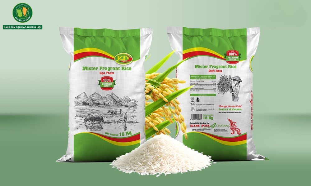 Bao Bì Đựng Gạo PP Dệt 5kg - 10kg - 20kg - 25kg - 50kg Ánh Sáng | Nâng Tầm Diện Mạo Thương Hiệu 34 Bản thiết kế bao gạo 18kg của khách hàng Kimphi AsiaFood