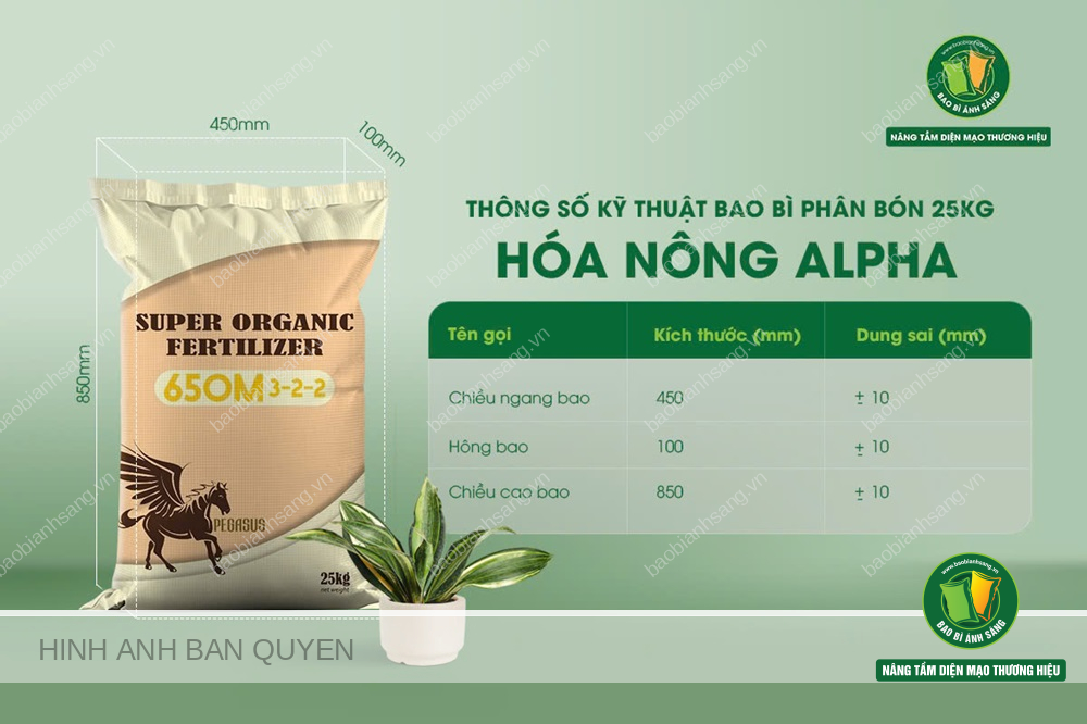 Cấu trúc sản phẩm bao phân bón của Hóa Nông Alpha do Bao Bì Ánh Sáng sản xuất