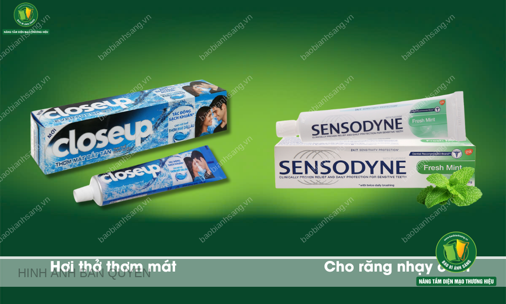 Closeup định vị thương hiệu với hơi thở thơm mát, còn Sensodyne với răng nhạy cảm